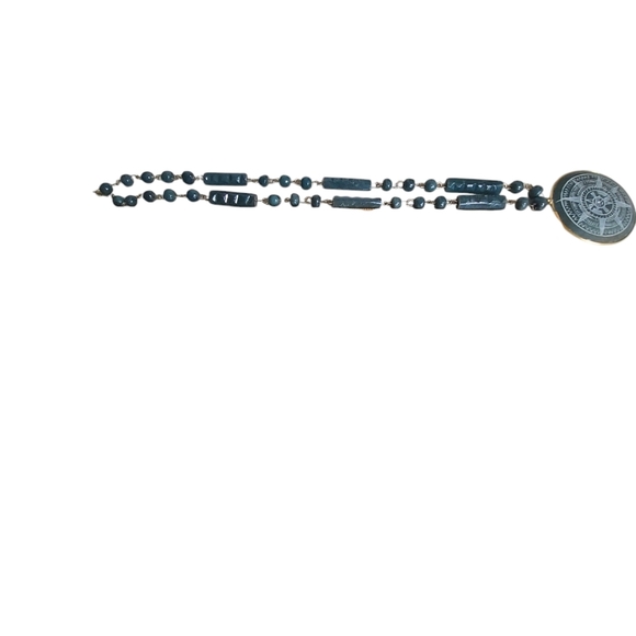 Mayan Sundial Green Dyed Alabaster Medallion Sculpted bars and round beads - Picture 7 of 15